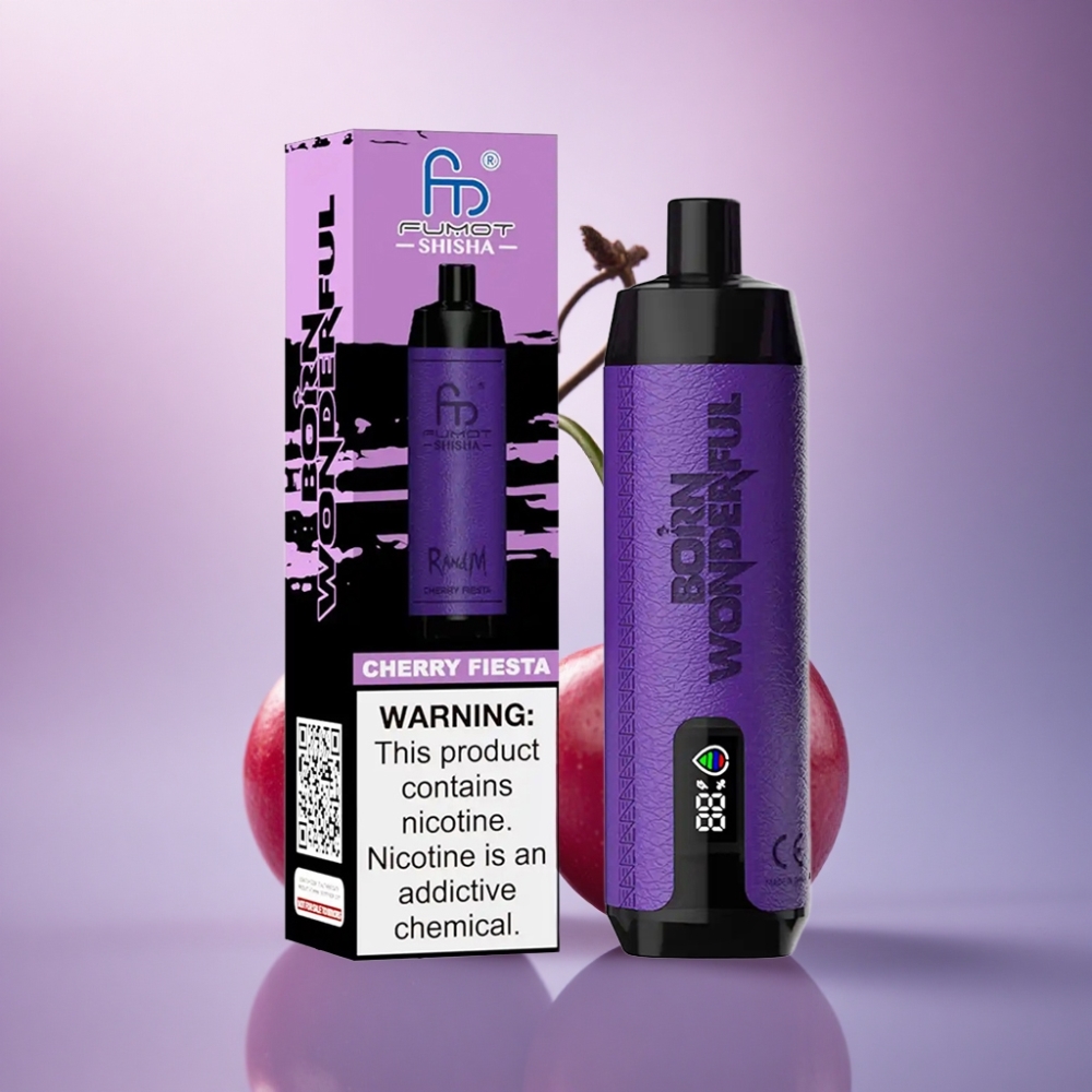 RandM Fumot Shisha 10000 Puffs Festa da Cereja com Indicador LED e 0,5% Nicotina