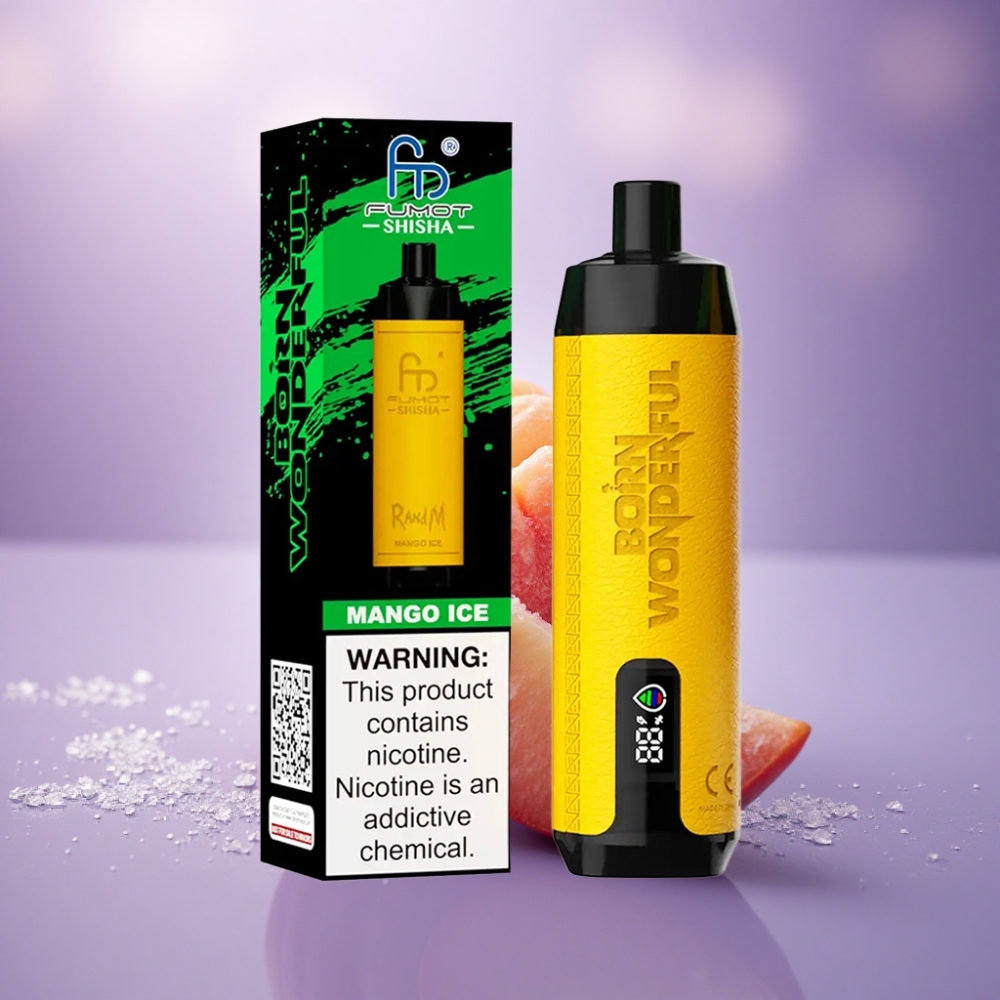 RandM Fumot Shisha 10000 Puffs Gelo de Manga com Indicador LED e Bateria 850 mAh