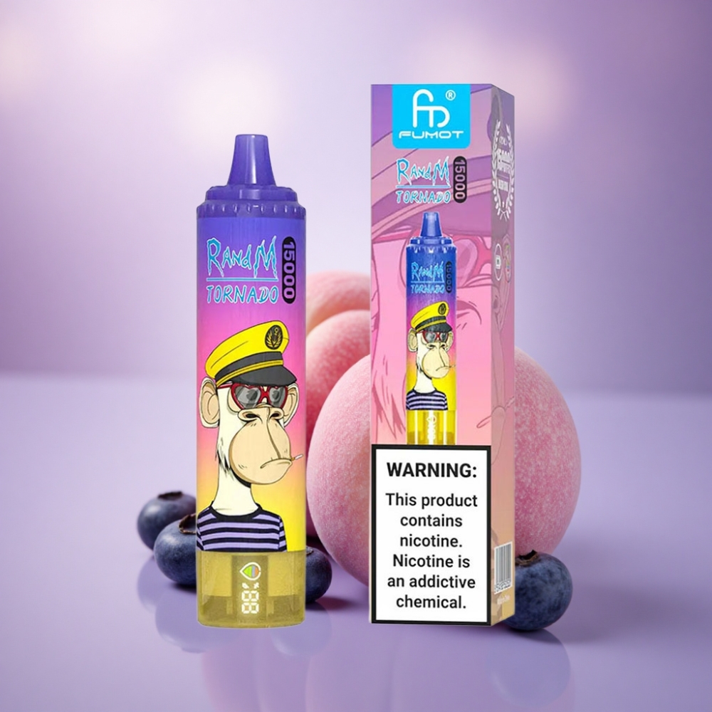 RandM Fumot Tornado 15000 Puffs Doce de Pêssego e Mirtilo com 25ml e 5% Nicotina