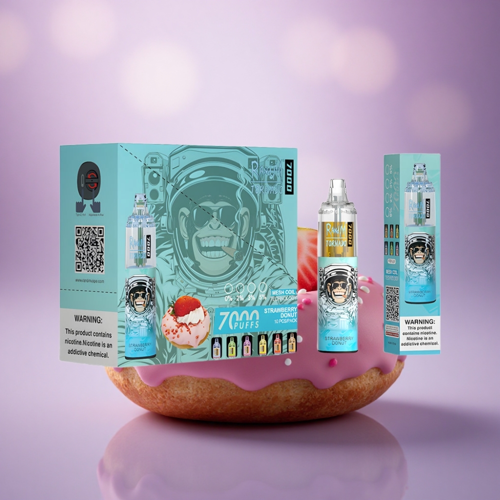 RandM Fumot Tornado 7000 Puffs Donut de Morango com 14 ML e 850 mAh