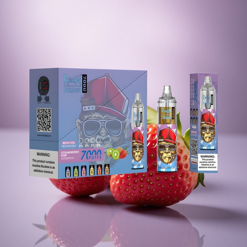 RandM Fumot Tornado 7000 Puffs Morango Kiwi com 14 ML de E-líquido e 850 mAh
