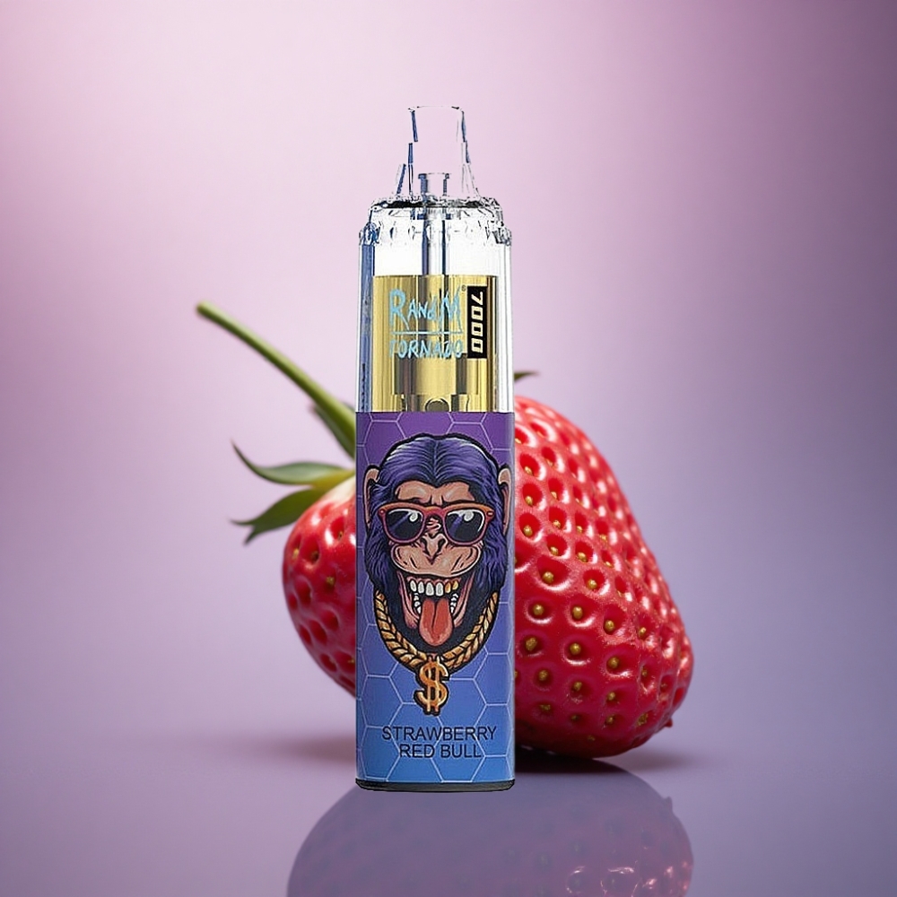 RandM Fumot Tornado 7000 Puffs Morango Red Bull Tipo-C 850mAh Ajuste de Ar