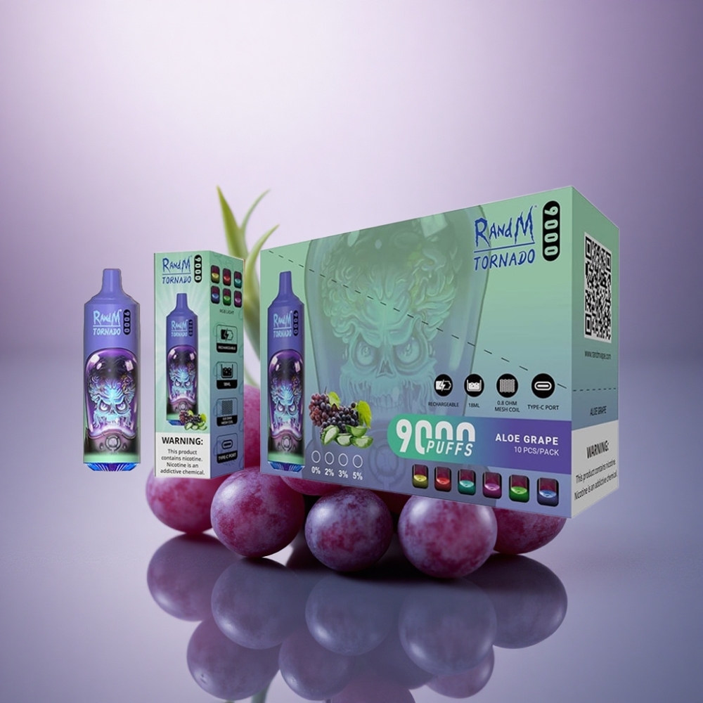 RandM Fumot Tornado 9000 Puffs Aloe Uva com Display RGB e 18 mL de Líquido