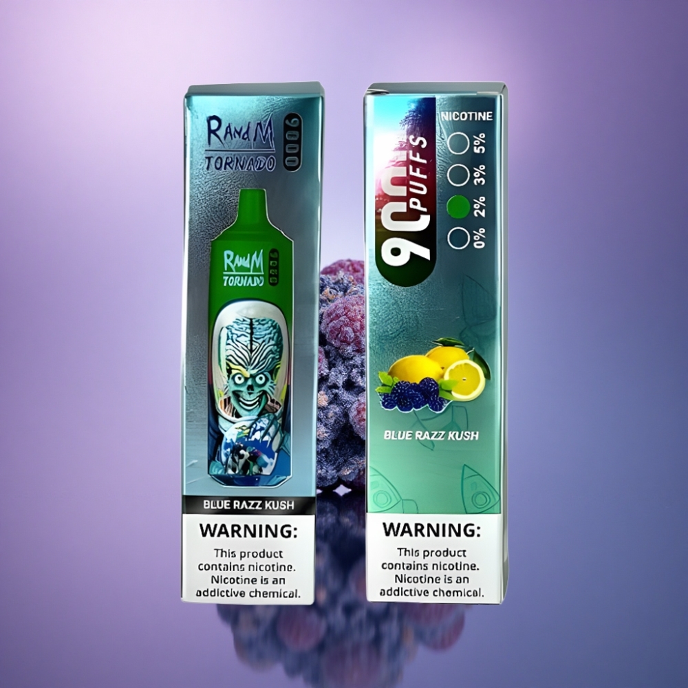 RandM Fumot Tornado 9000 Puffs Azul Framboesa Kush 850 mAh 18 mL