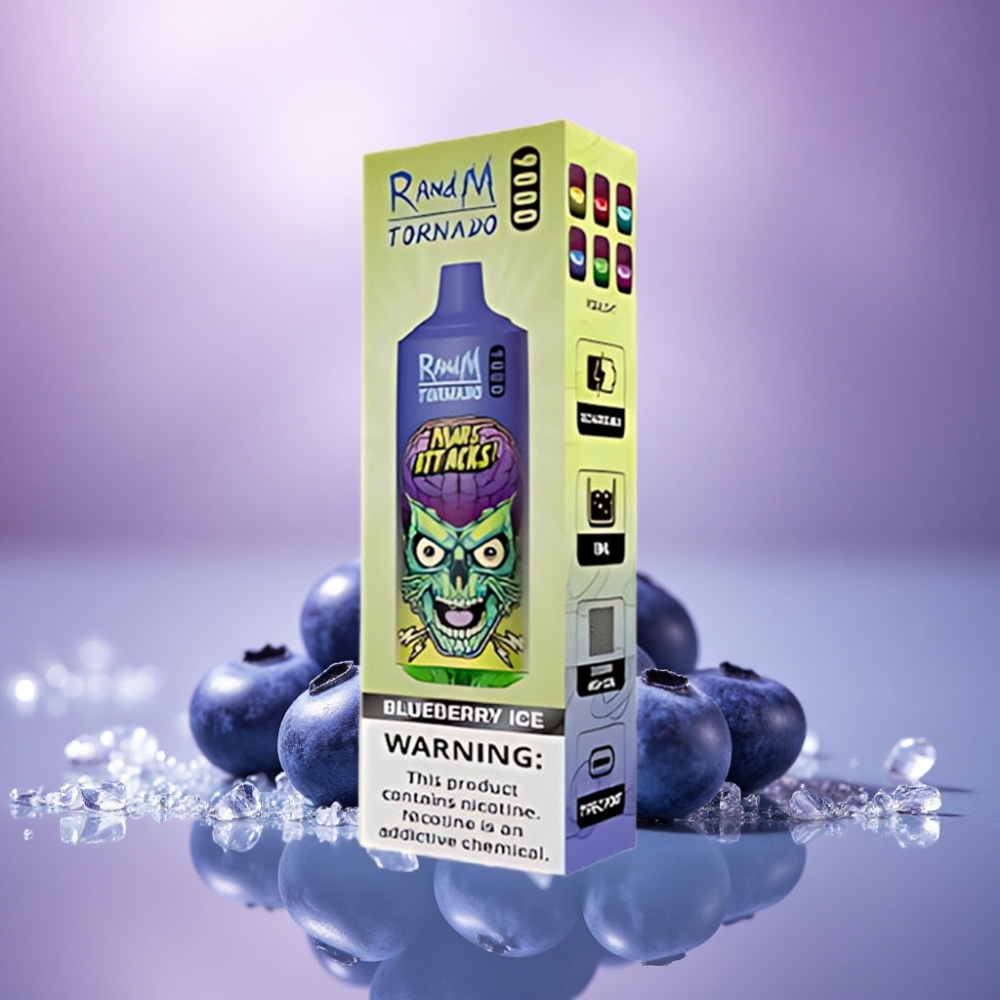 RandM Fumot Tornado 9000 Puffs Gelado de Mirtilo com Bateria 850 mAh e Display RGB