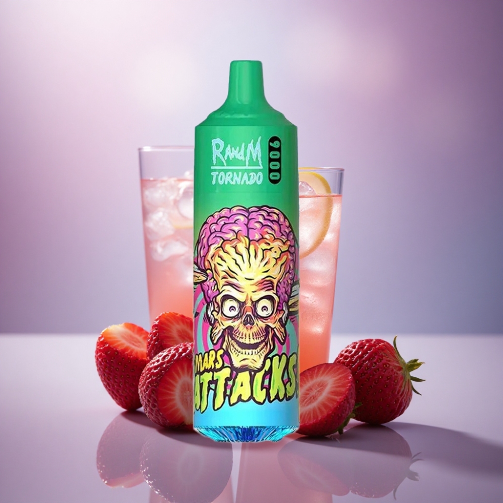 RandM Fumot Tornado 9000 Puffs Limão Morango com 18 mL e 850 mAh