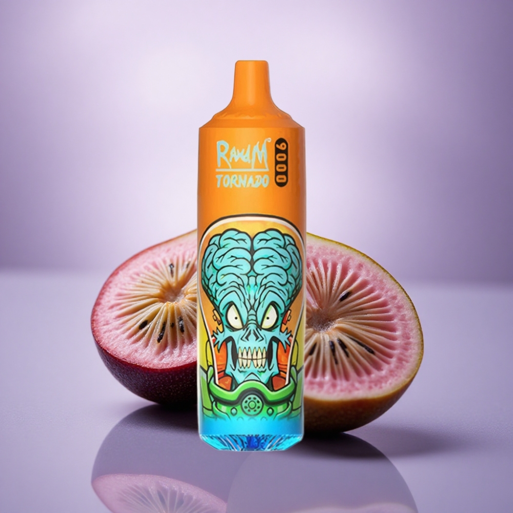 RandM Fumot Tornado 9000 Puffs Maracujá Kiwi Goiaba com Bateria 850 mAh e Coil Mesh