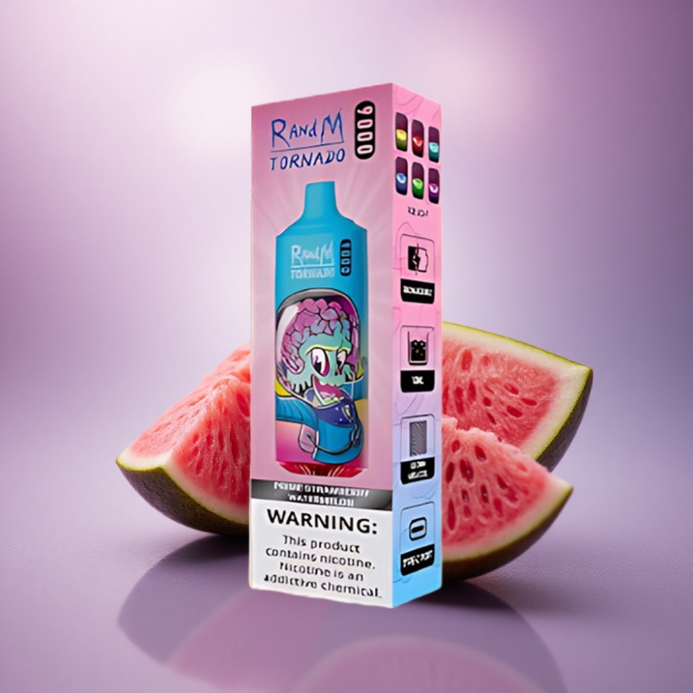 RandM Fumot Tornado 9000 Puffs Melancia Morango Prime com Bateria 850 mAh e E-líquido 18 mL