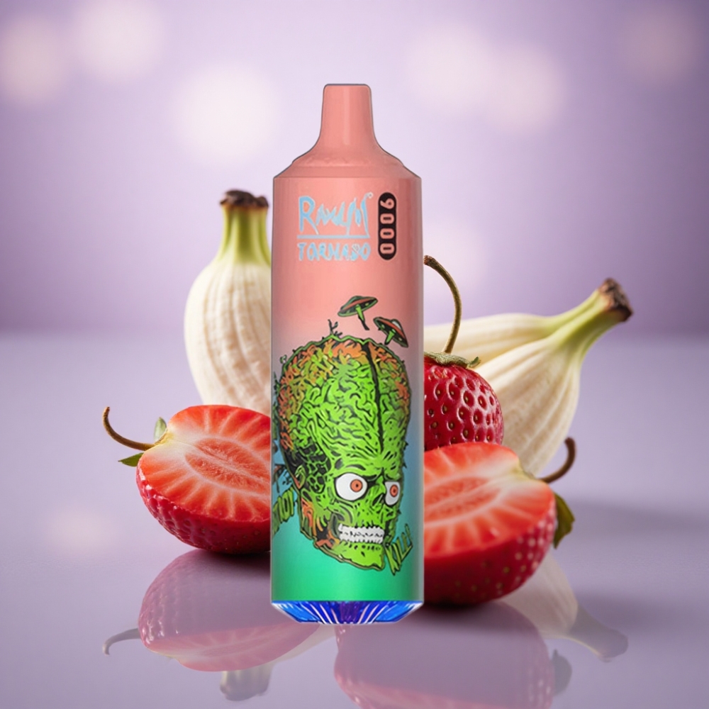 RandM Fumot Tornado 9000 Puffs Morango Banana 850 mAh 18 mL