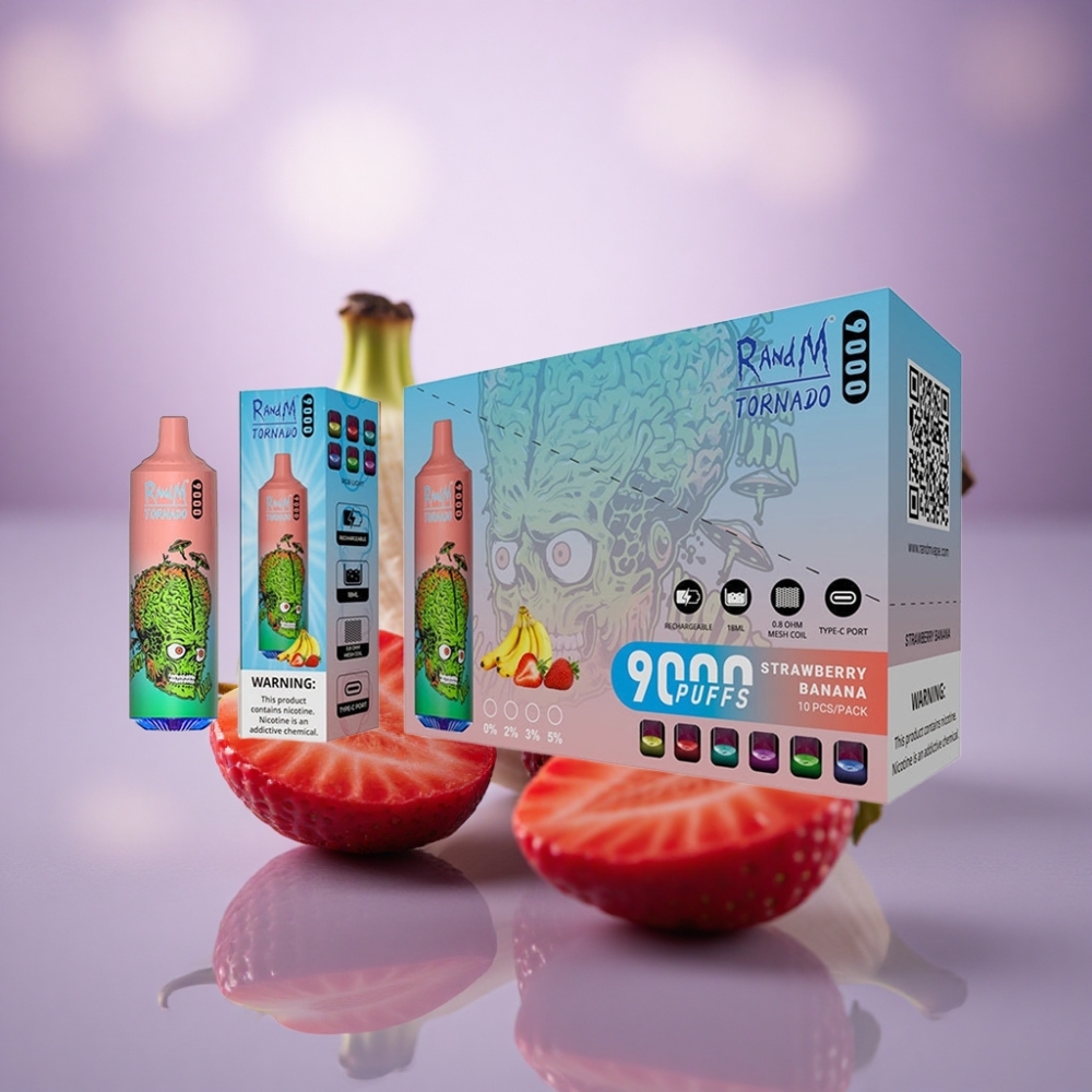 RandM Fumot Tornado 9000 Puffs Morango Banana 850 mAh 18 mL