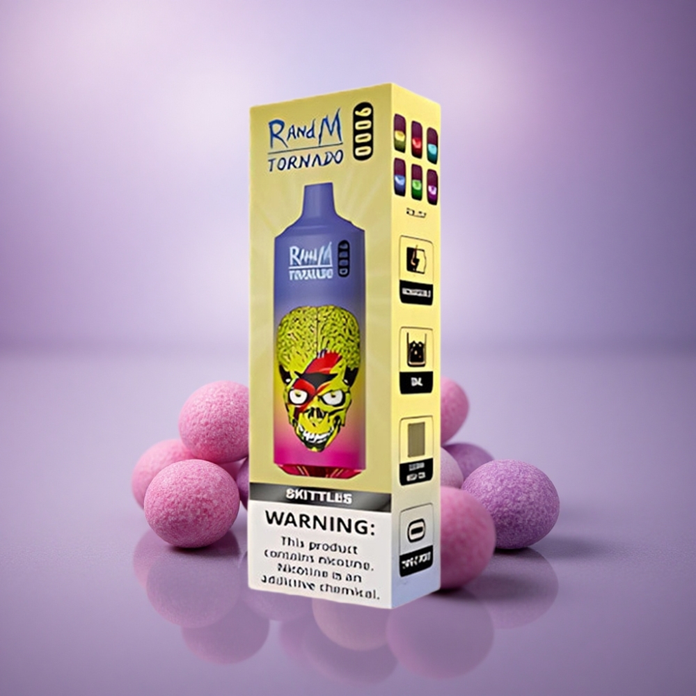 RandM Fumot Tornado 9000 Puffs Skittles Brisa Tropical com Bateria 850 mAh e E-líquido 18 mL