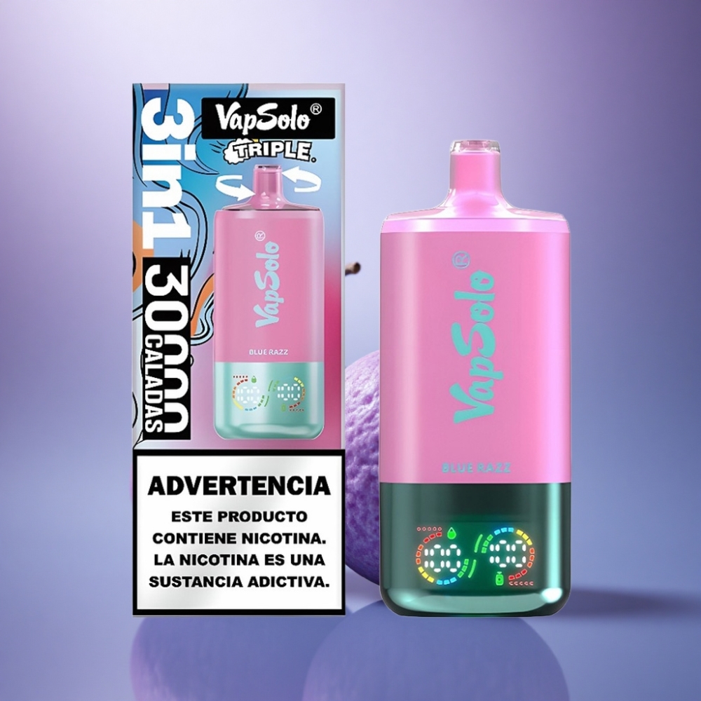 Vapsolo Triple 30000 Puffs Azul Framboesa Tipo-C 40ml Nicotina 50mg/ml