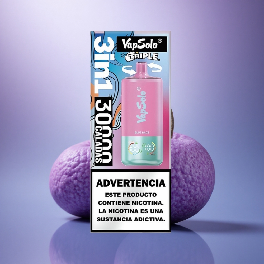 Vapsolo Triple 30000 Puffs Azul Framboesa Tipo-C 40ml Nicotina 50mg/ml