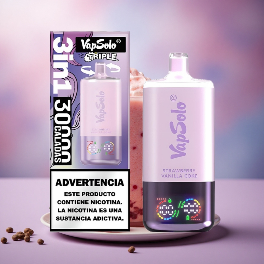 Vapsolo Triple 30000 Puffs Coca-Cola Morango Baunilha com E-Líquido de 40ml e Tipo-C