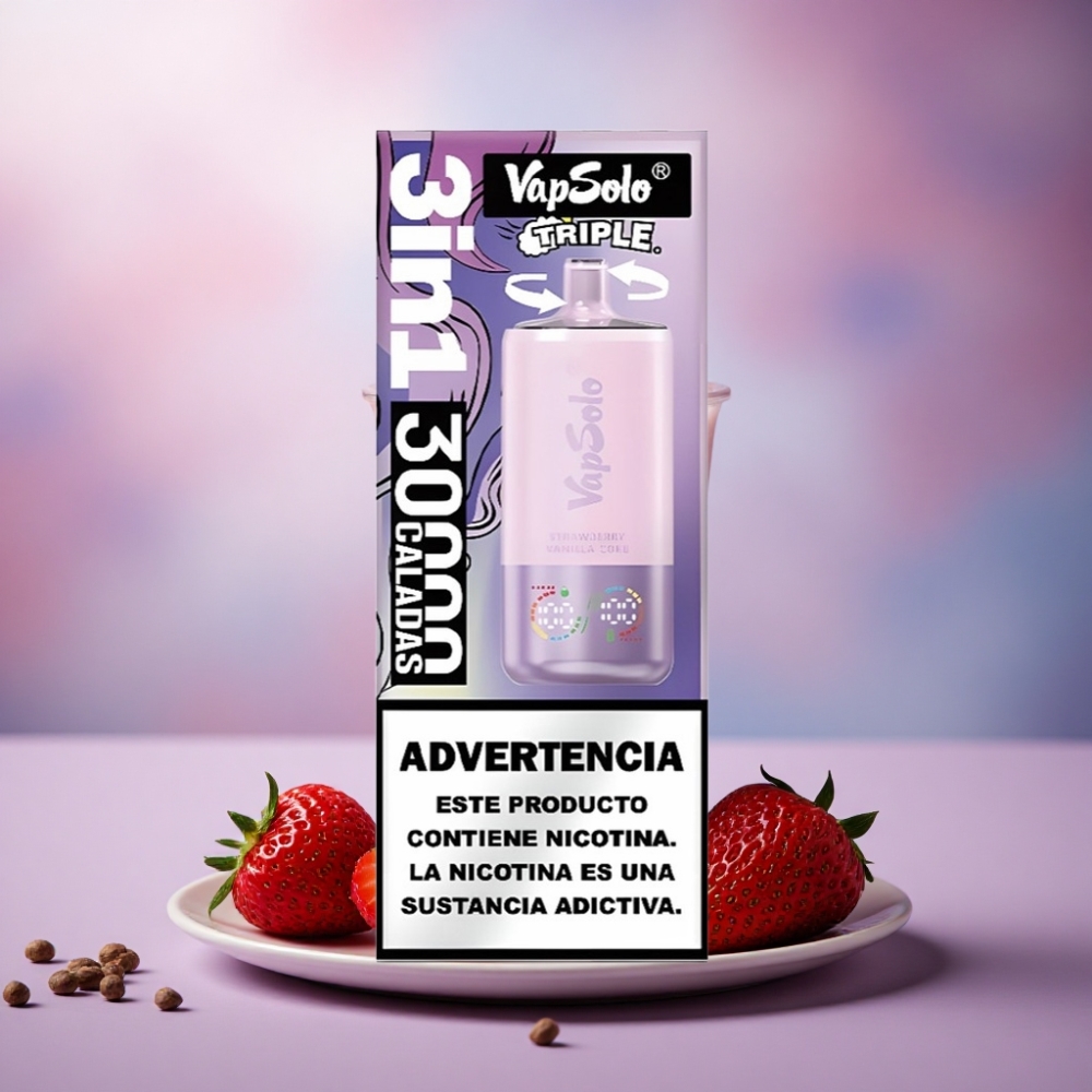 Vapsolo Triple 30000 Puffs Coca-Cola Morango Baunilha com E-Líquido de 40ml e Tipo-C