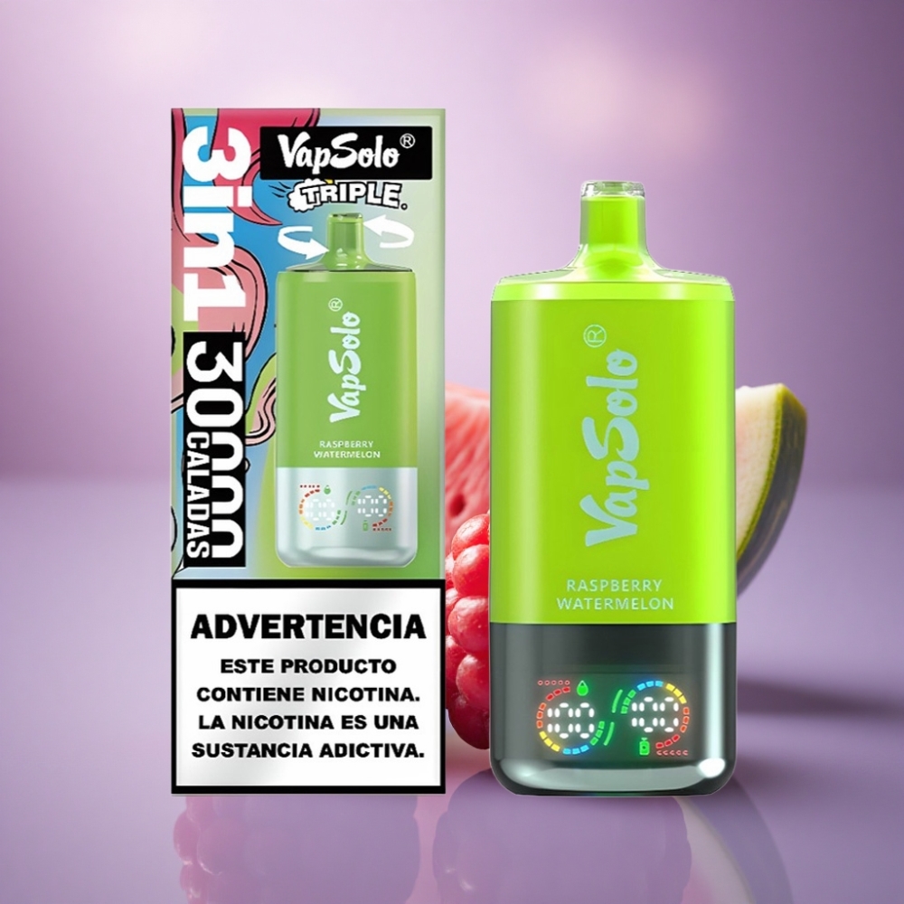 Vapsolo Triple 30000 Puffs Framboesa Melancia 40ml 20mg Nicotina Tipo-C