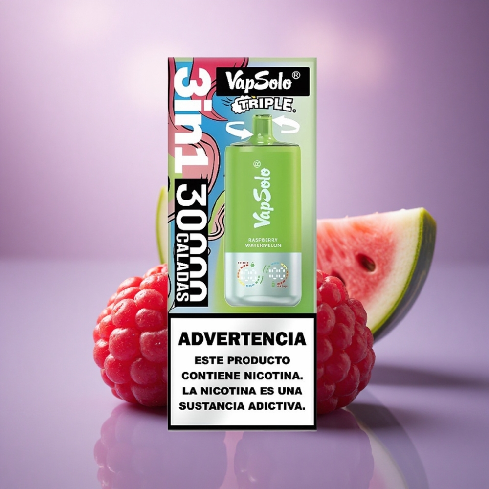 Vapsolo Triple 30000 Puffs Framboesa Melancia 40ml 20mg Nicotina Tipo-C