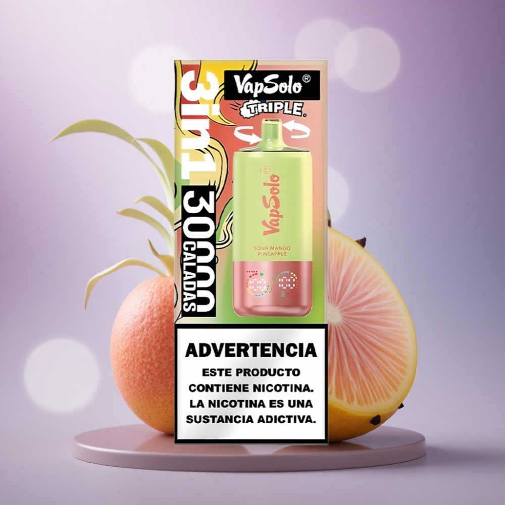 Vapsolo Triple 30000 Puffs Manga Azeda Abacaxi com 40ml de Líquido e Nicotina 50mg/ml