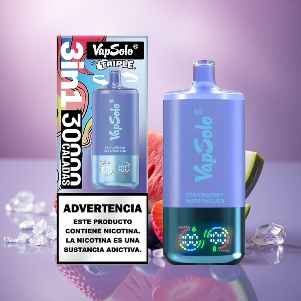 Vapsolo Triple 30000 Puffs Morango Melancia & Mirtilo Gelo com 40ml de E-Líquido e 20 mg/ml de Nicotina