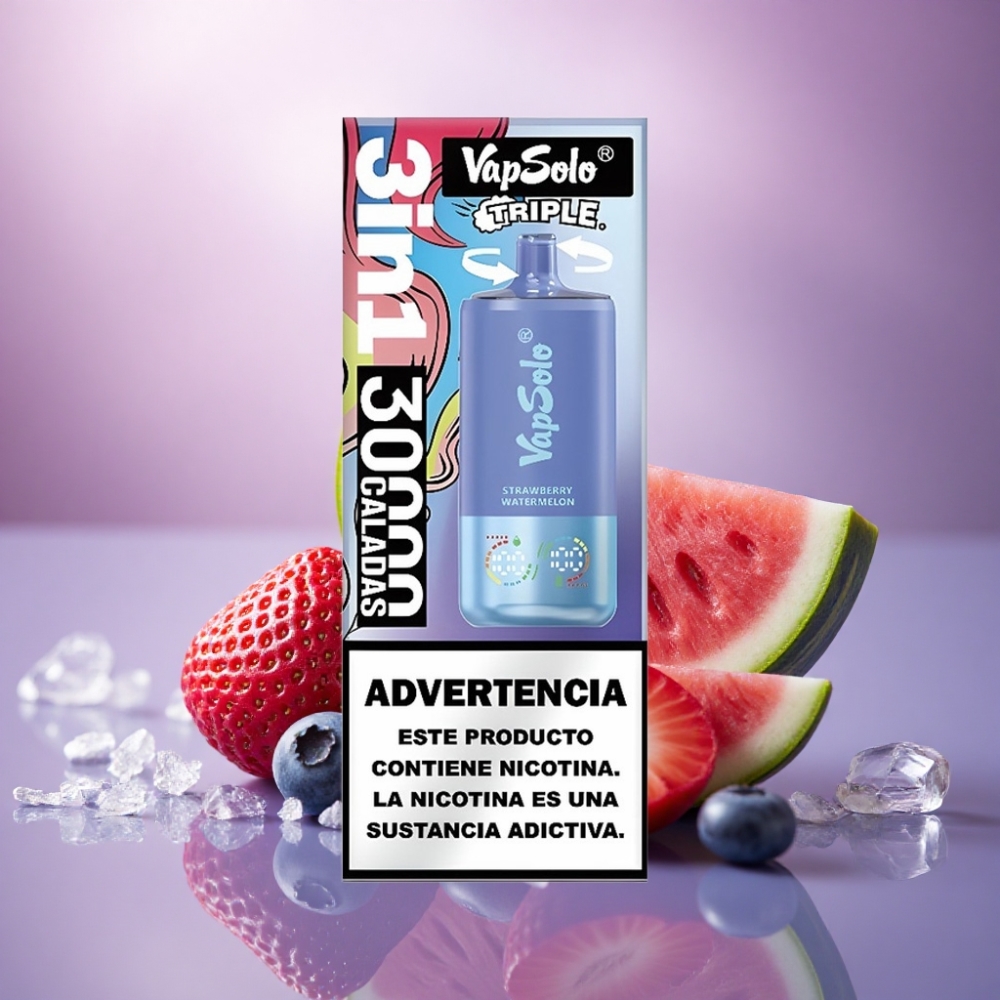 Vapsolo Triple 30000 Puffs Morango Melancia & Mirtilo Gelo com 40ml de E-Líquido e 20 mg/ml de Nicotina