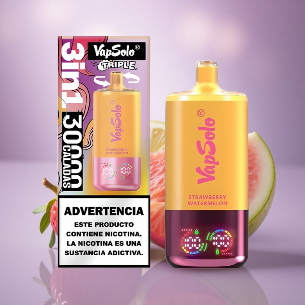 Vapsolo Triple 30000 Puffs Morango Melancia & Pêssego Limão com 40ml de E-Líquido e Nicotina 20 mg/ml
