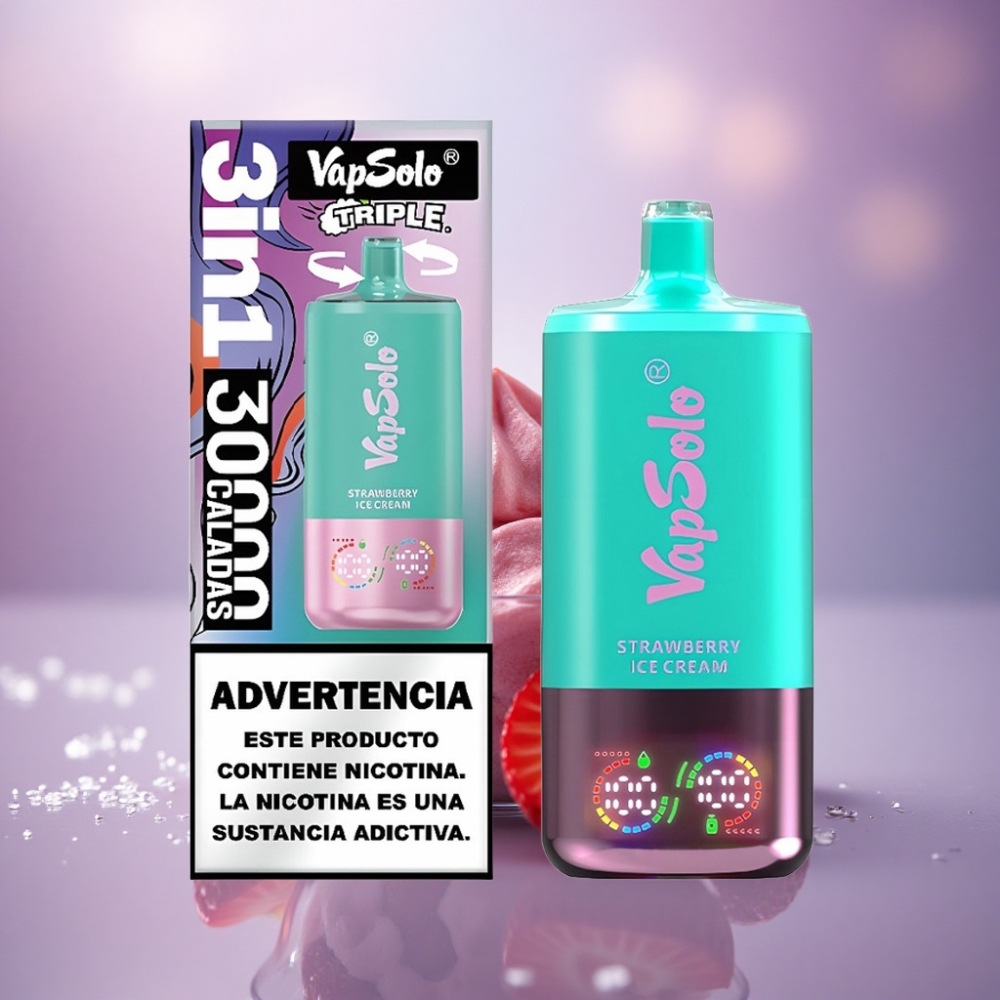 Vapsolo Triple 30000 Puffs Sorvete de Morango 40ml Tipo-C 20mg Nicotina