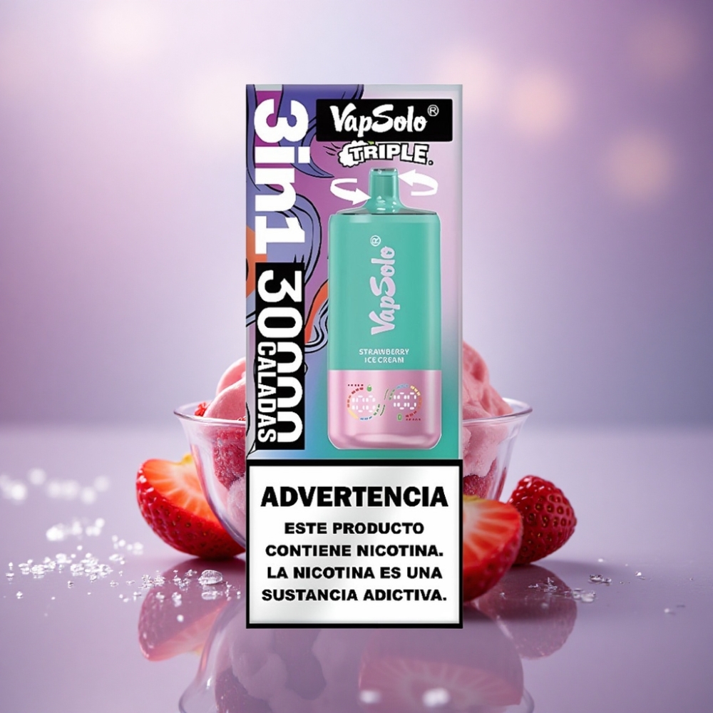 Vapsolo Triple 30000 Puffs Sorvete de Morango 40ml Tipo-C 20mg Nicotina
