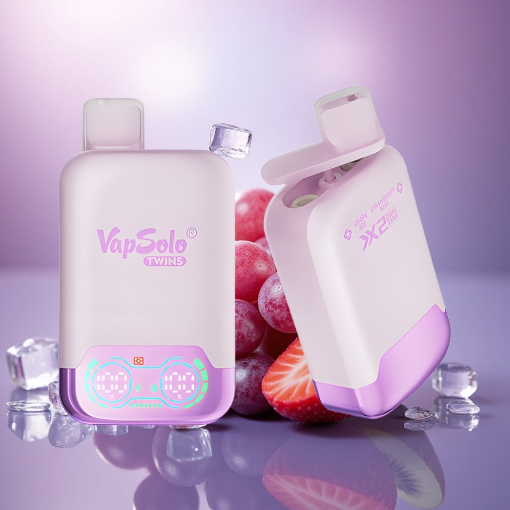 Vapsolo Twins 20000 Puffs Gelo de Uva & Morango Kiwi com 40ml de Líquido e 2 Tanques