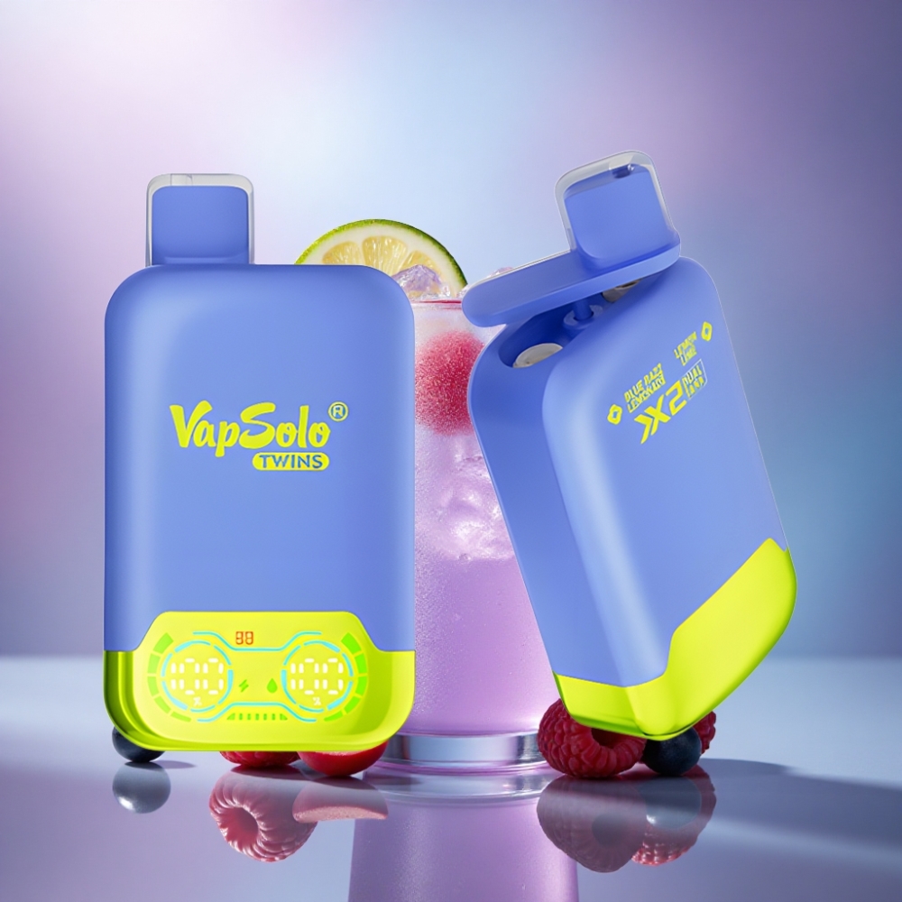 Vapsolo Twins 20000 Puffs Limão Lima & Framboesa Azul com 40 ml de líquido e nicotina 20mg/ml ou 50mg/ml