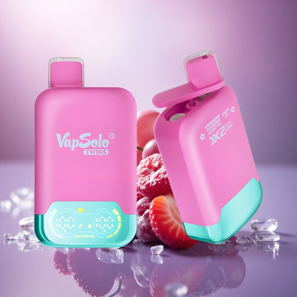 Vapsolo Twins 20000 Puffs Morango Framboesa Cereja Gelo & Uva Gelo com 40ml e Nicotina 20mg/ml