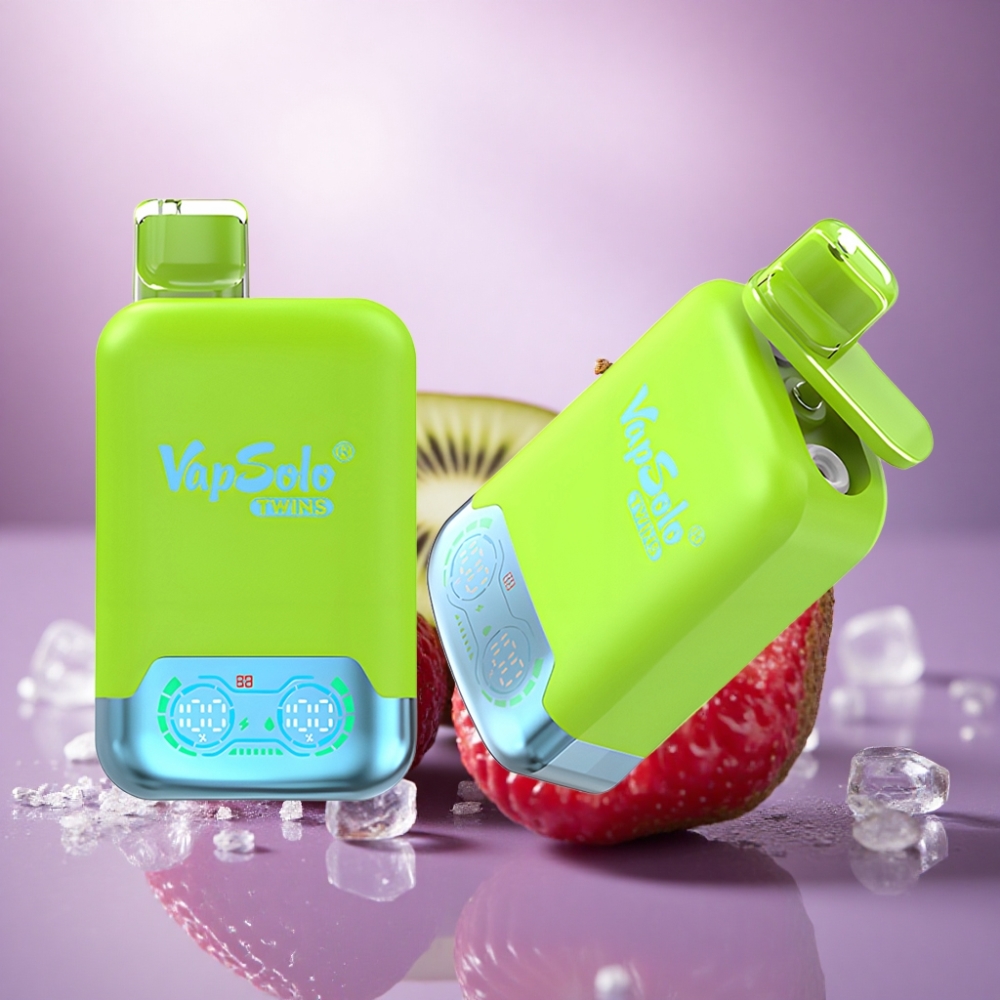 Vapsolo Twins 20000 Puffs Morango Kiwi & Morango Framboesa Cereja Gelo com 40 ml de E-Líquido e Nicotina 20mg/ml/50mg/ml Tipo-C
