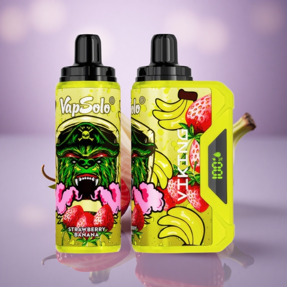 VapSolo VIKING 12000 Puffs Morango Banana 22ml Tipo-C 20mg Nicotina