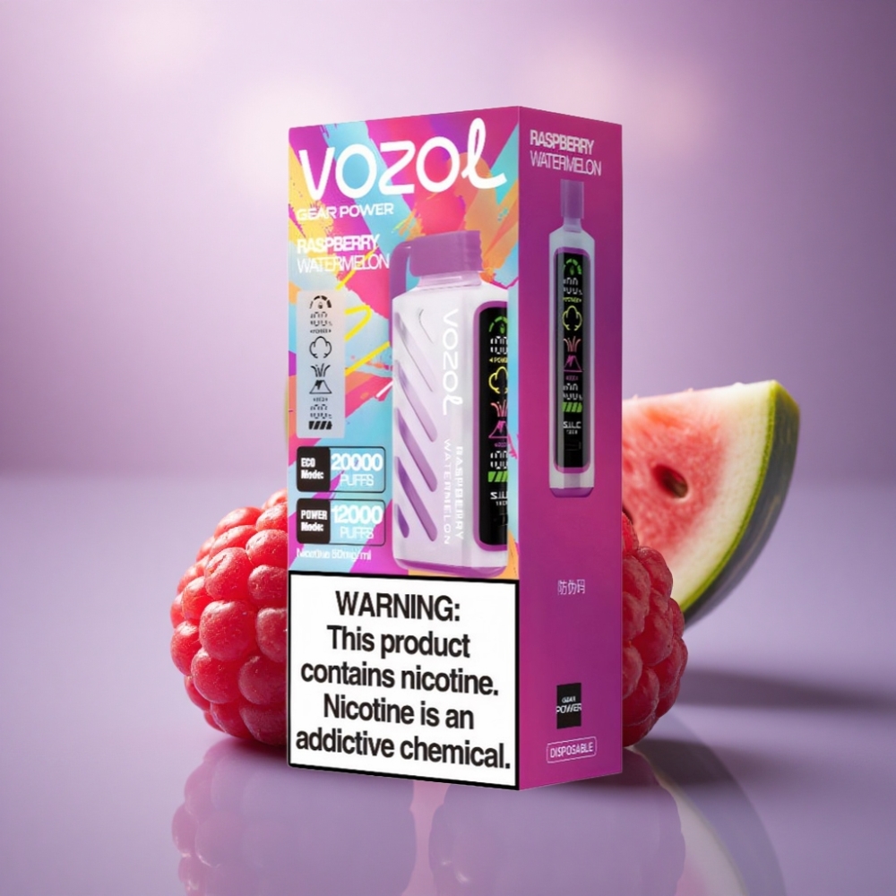 VOZOL Gear Power 20000 Puffs Framboesa Melancia com Tecnologia S.i.L.C. e Dual Mesh Coil