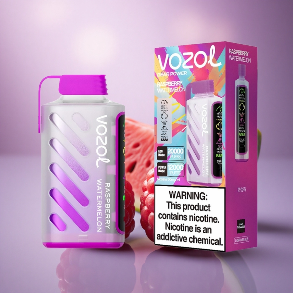 VOZOL Gear Power 20000 Puffs Framboesa Melancia com Tecnologia S.i.L.C. e Dual Mesh Coil