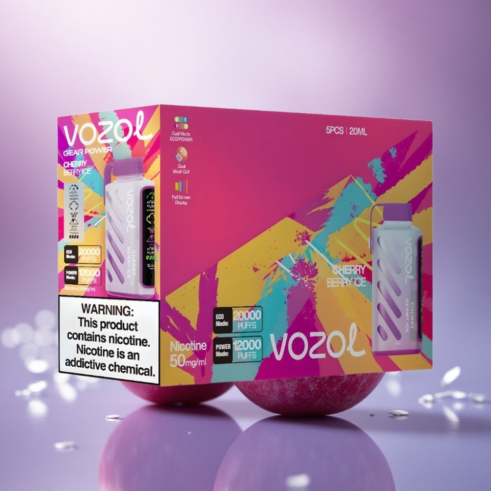 VOZOL Gear Power 20000 Puffs Gelado de Cereja e Frutas Silvestres com Dual Mesh Coil e 20mL Pré-Preenchido 5% Nicotina