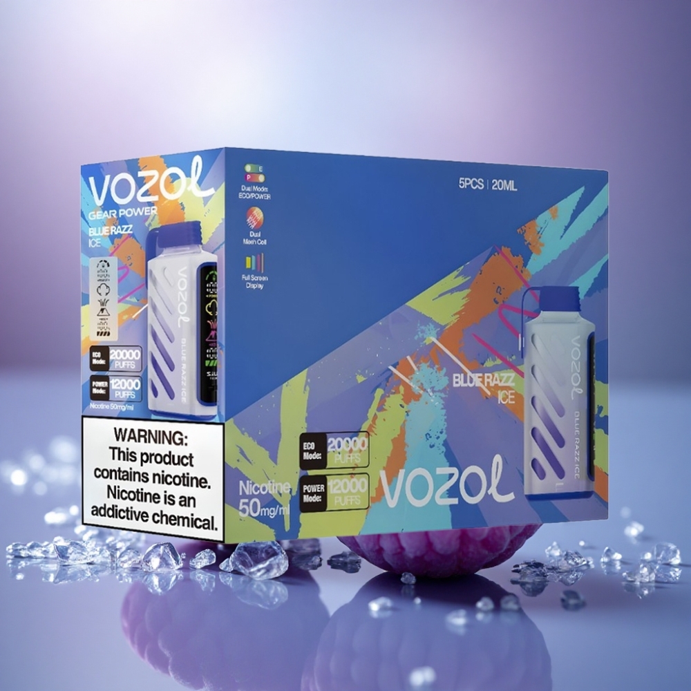 VOZOL Gear Power 20000 Puffs Gelo de Framboesa Azul com Dual Mesh Coil e 20mL