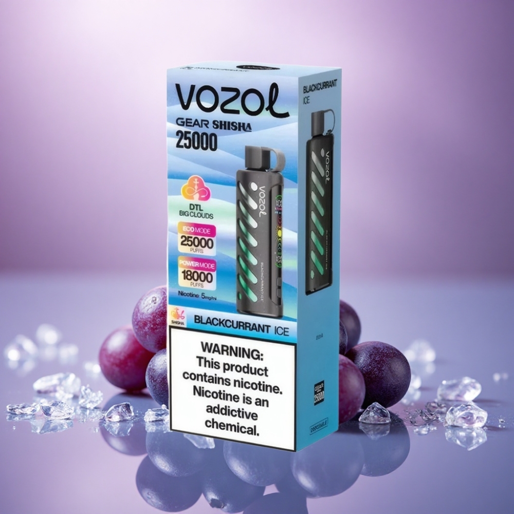VOZOL Gear Shisha 25000 Puffs Gelado de Groselha Negra com 5mg/ml de Nicotina e 1000mAh