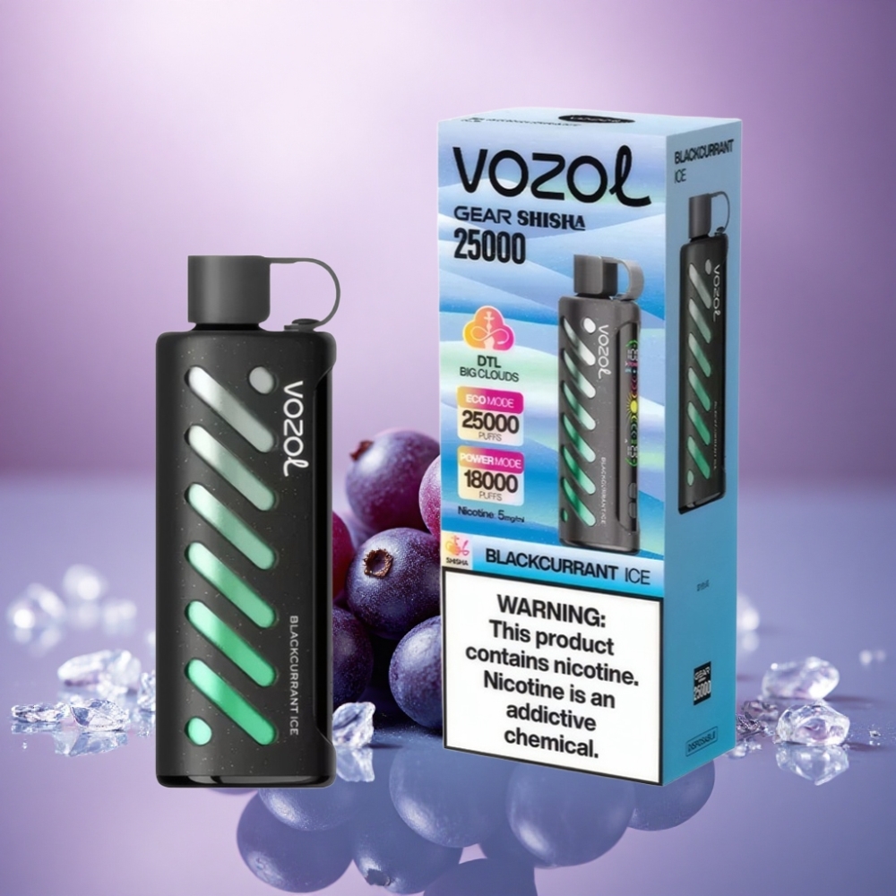 VOZOL Gear Shisha 25000 Puffs Gelado de Groselha Negra com 5mg/ml de Nicotina e 1000mAh