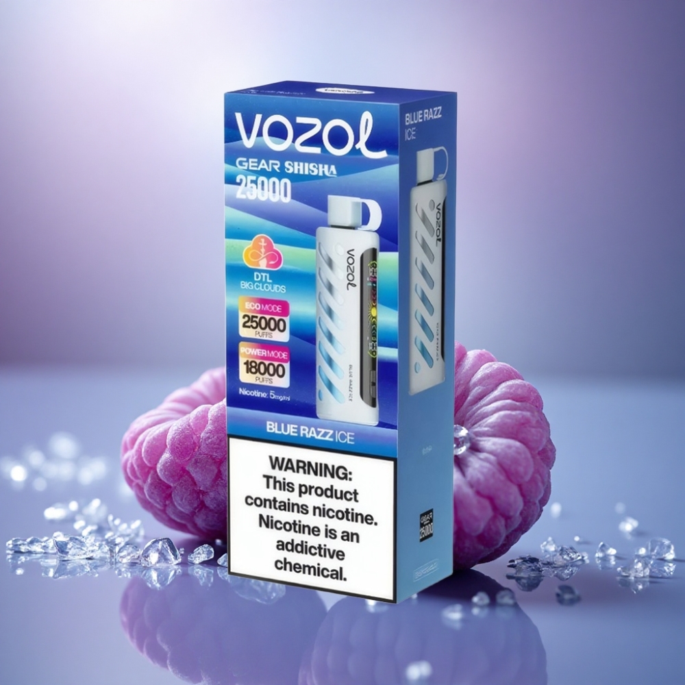 VOZOL Gear Shisha 25000 Puffs Gelo de Framboesa Azul com 5mg/ml de Nicotina e 1000mAh
