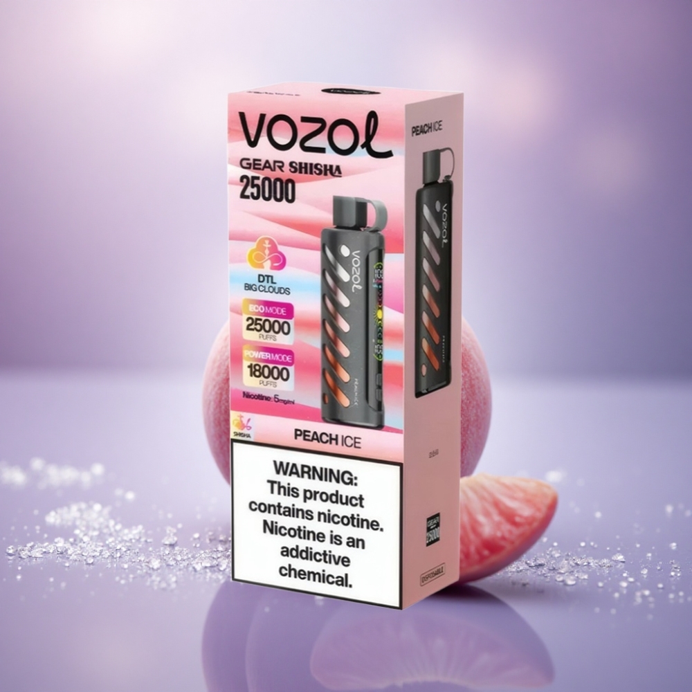 VOZOL Gear Shisha 25000 Puffs Pêssego Gelo com 5mg/ml de Nicotina e 1000mAh